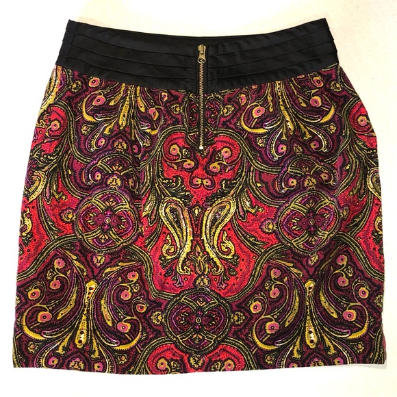 Anthropologie Idra Whizbang Red, Purple & Gold Paisley Corduroy A-Line Skirt - Picture 4 of 10
